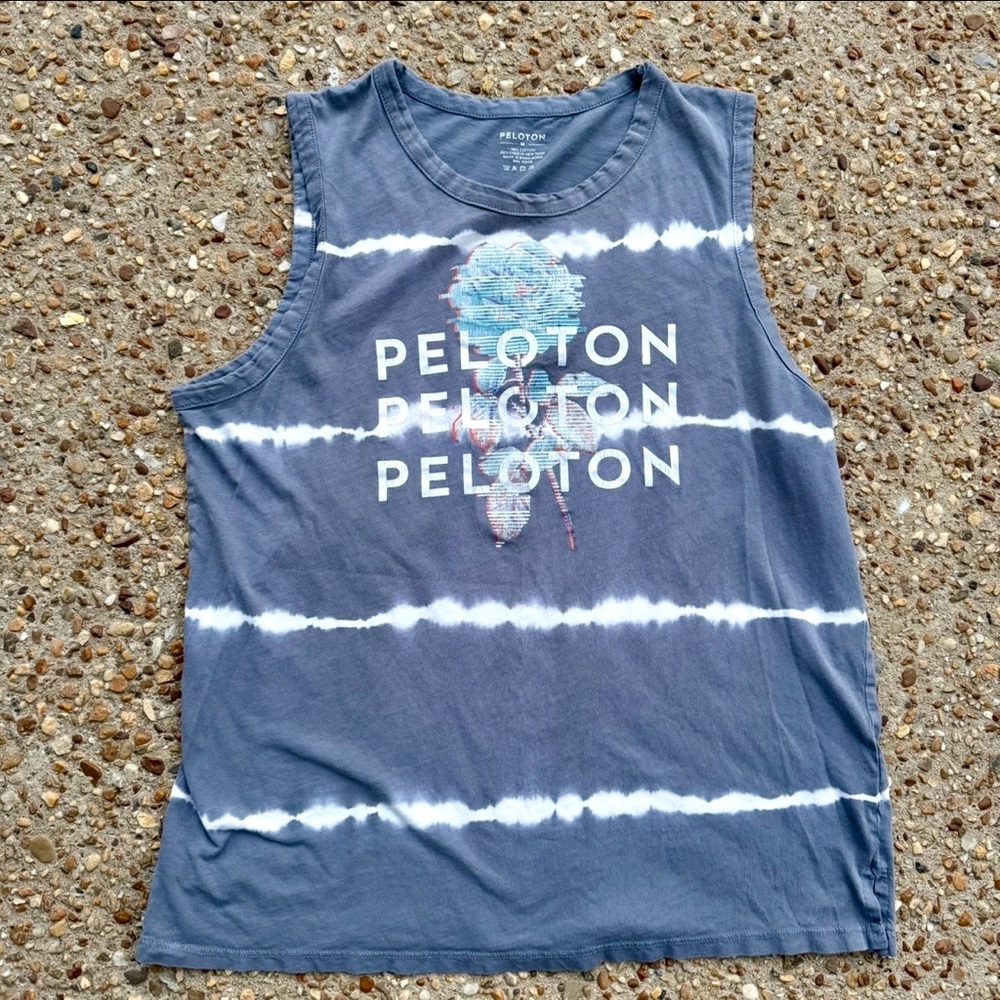 Peloton Cycling Biking Gray Floral Muscle Tank Size M